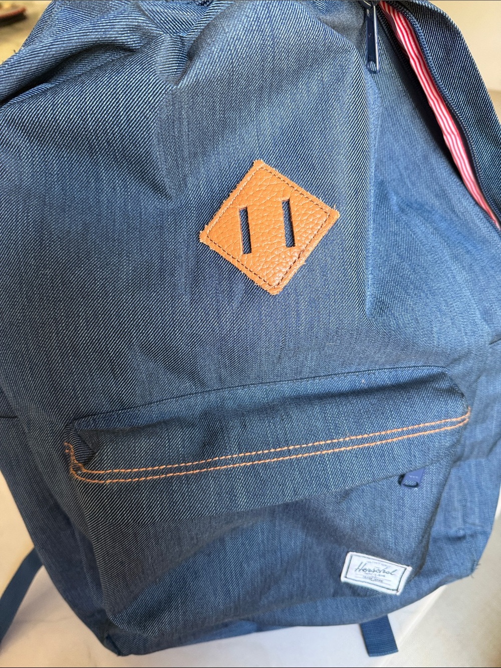Herschel Supply Company Denim Blue Backpack with Tan Leather Patch